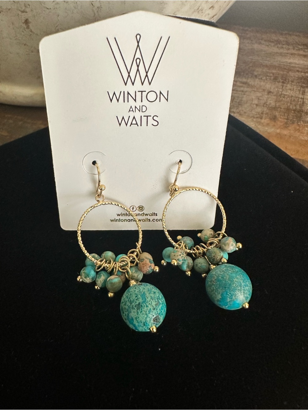 Turquoise Bead Hoop Earrings with Gold Accents